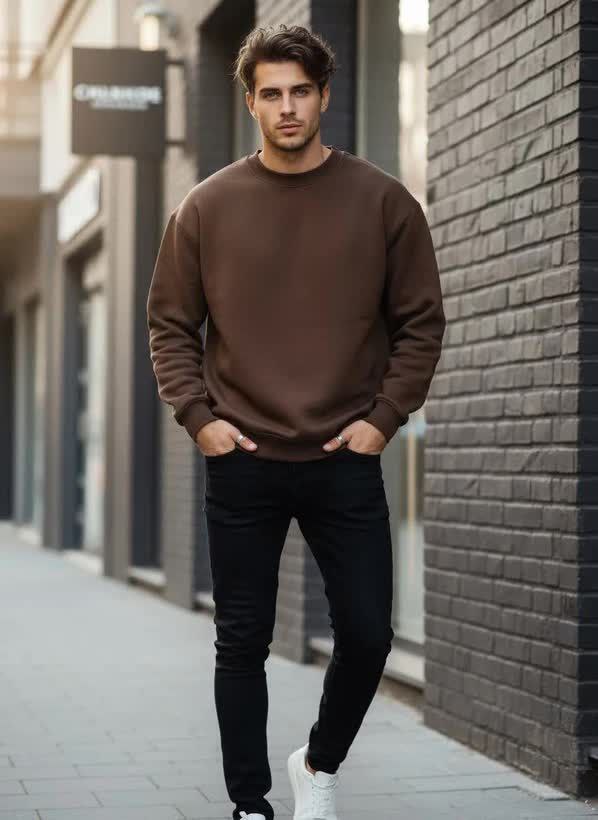 دورس یقه گرد سه‌ نخ پنبه داخل کرک قهوه‌ای