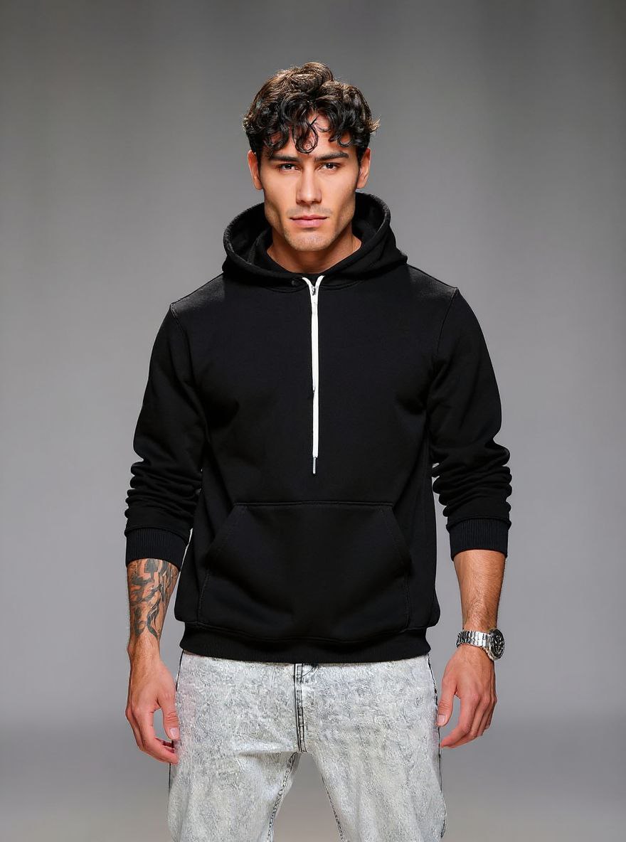 هودی بیسیک سه‌ نخ پنبه داخل کرک مشکی